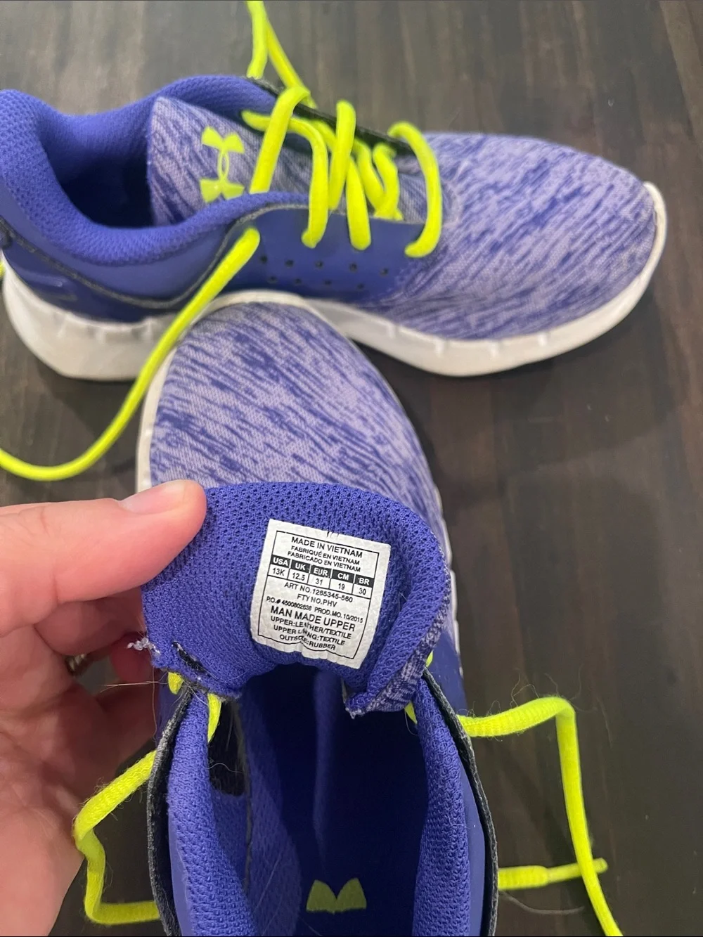Under Armour Kids Blue Sneakers with Neon Yellow Accents